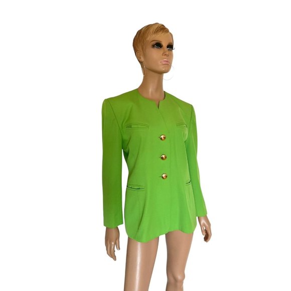 Escada Apple Green Gold  Button Jacket - Sz 40  8/10 Professionally Cleaned - Picture 4 of 15